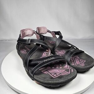 Merrell‎ Women's Black Leather Cross Strap Walking Sandals Size US 6 EUR 37